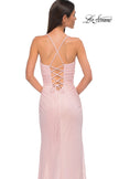 Picture of: Pastel Prom Dress with Metallic Fabric and Lace Up Back in Blush , Style 32964, Detail Picture 12