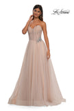 Picture of: Strapless A-line Tulle Dress with Floral Waist Detail in Blush, Style: 32789, Detail Picture 16