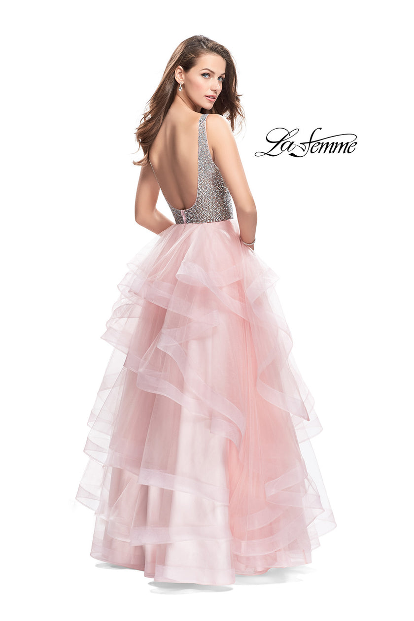 Picture of: Beaded Bodice Ball Gown with Tulle Skirt in Blush, Style: 26223, Back Picture