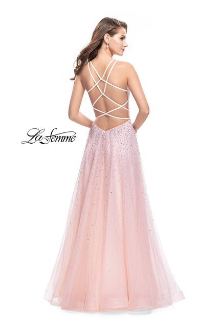 Picture of: High Neck Tulle A-line Prom Dress with Pockets in Blush, Style: 26250, Back Picture