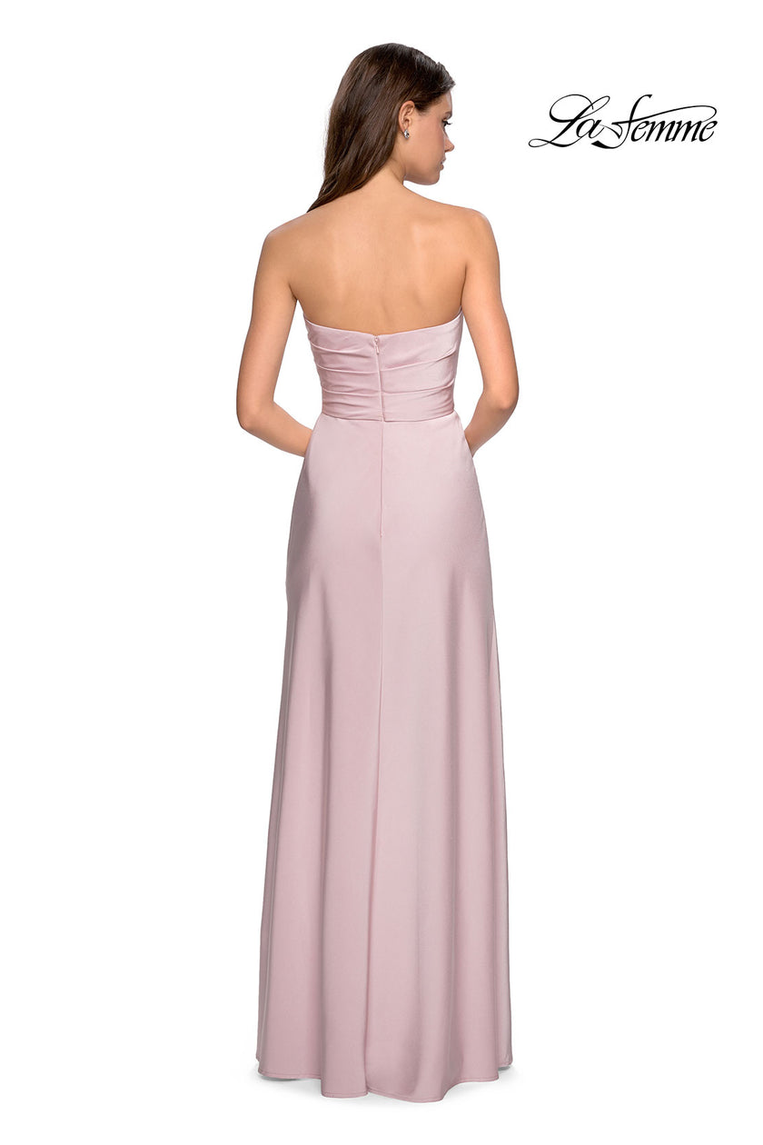 Picture of: Strapless Jersey Prom Dress with Ruching and Slit in Blush, Style: 26794, Back Picture