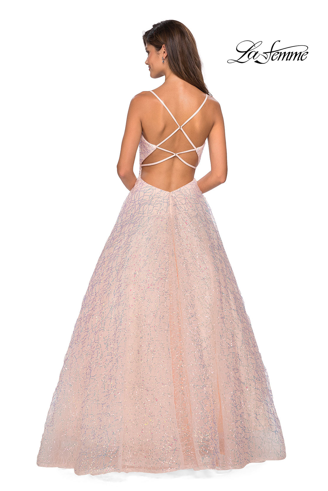 Picture of: Sweetheart Sequin Dress with Criss Cross Straps in Blush, Style: 27541, Back Picture