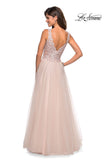 Picture of: Long Tulle Gown with Embellished Sheer Bodice in Blush, Style: 27574, Back Picture