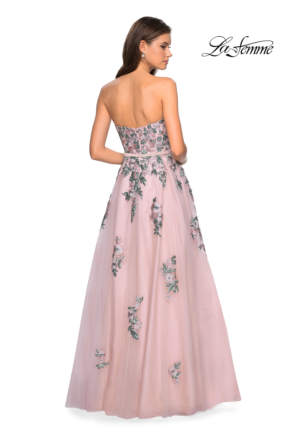 Picture of: Blush Ball Gown with Cascading Floral Appliques in Blush, Style: 27816, Back Picture