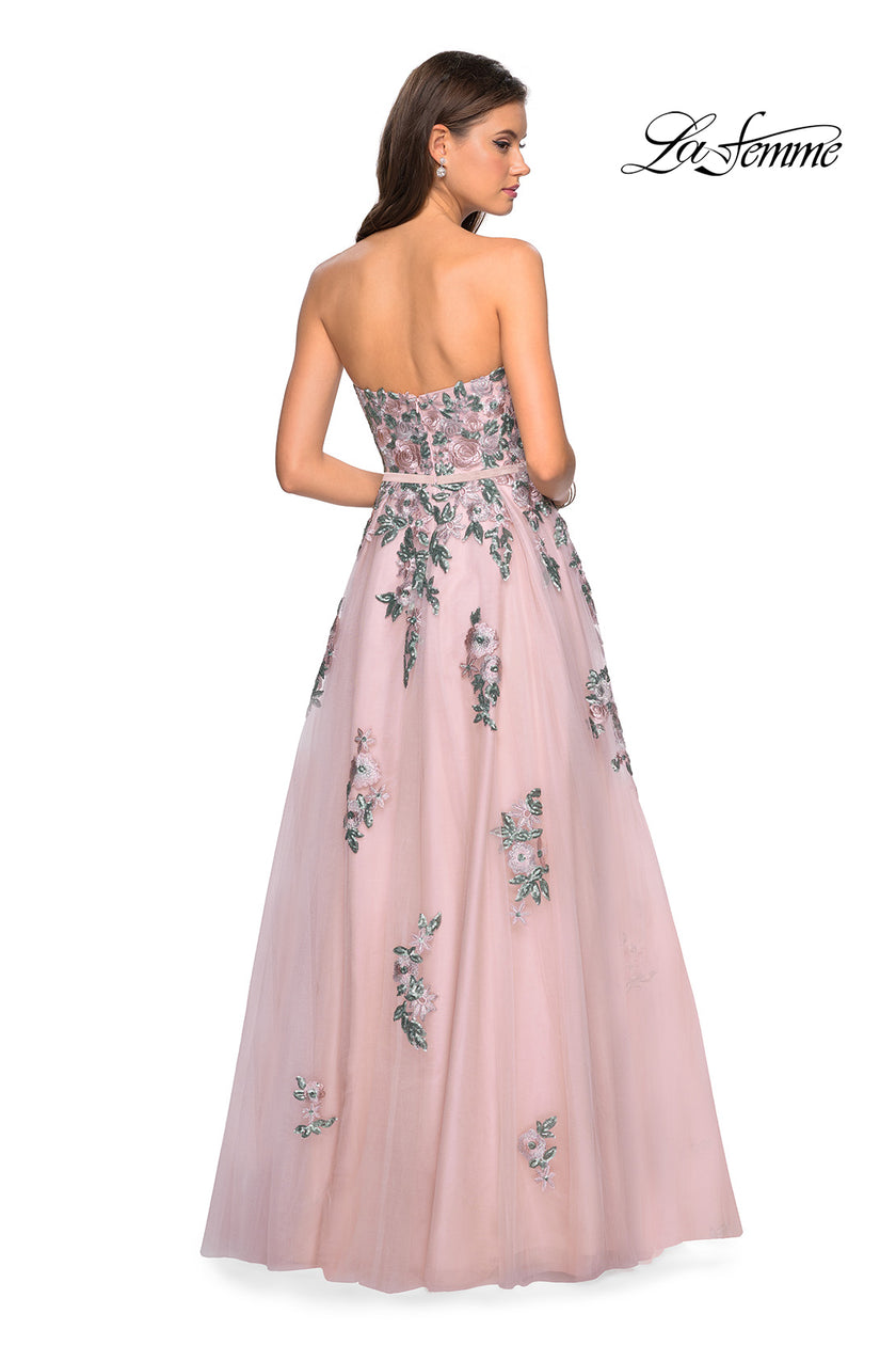 Picture of: Blush Ball Gown with Cascading Floral Appliques in Blush, Style: 27816, Back Picture