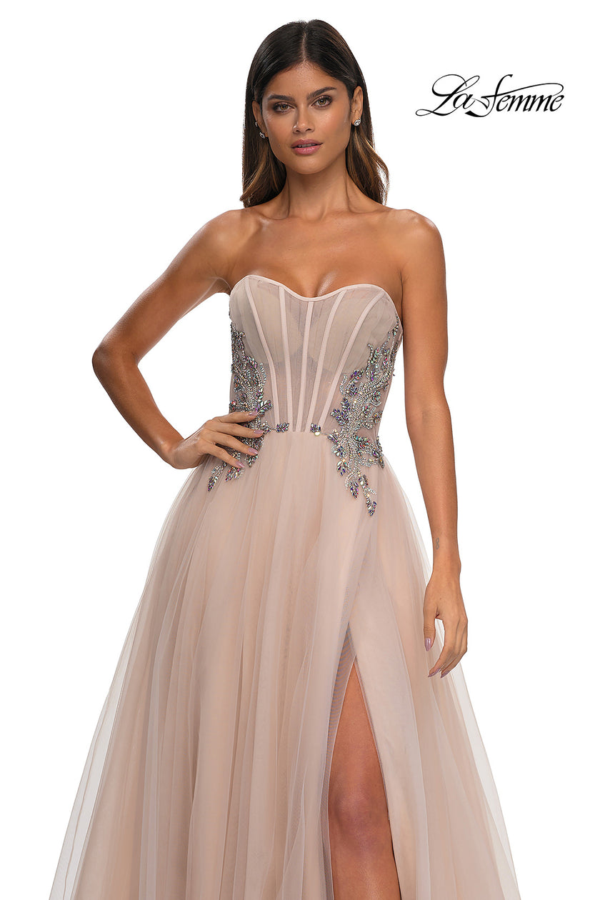 Picture of: Tulle A-line Prom Dress with Beautiful Rhinestone Side Detail in Blush, Style: 32767, Detail Picture 23