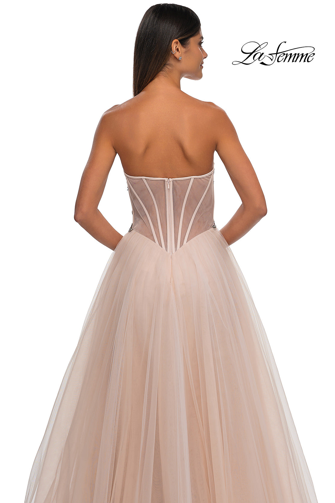 Picture of: Tulle A-line Prom Dress with Beautiful Rhinestone Side Detail in Blush, Style: 32767, Detail Picture 24