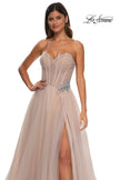 Picture of: Strapless A-line Tulle Dress with Floral Waist Detail in Blush, Style: 32789, Detail Picture 25