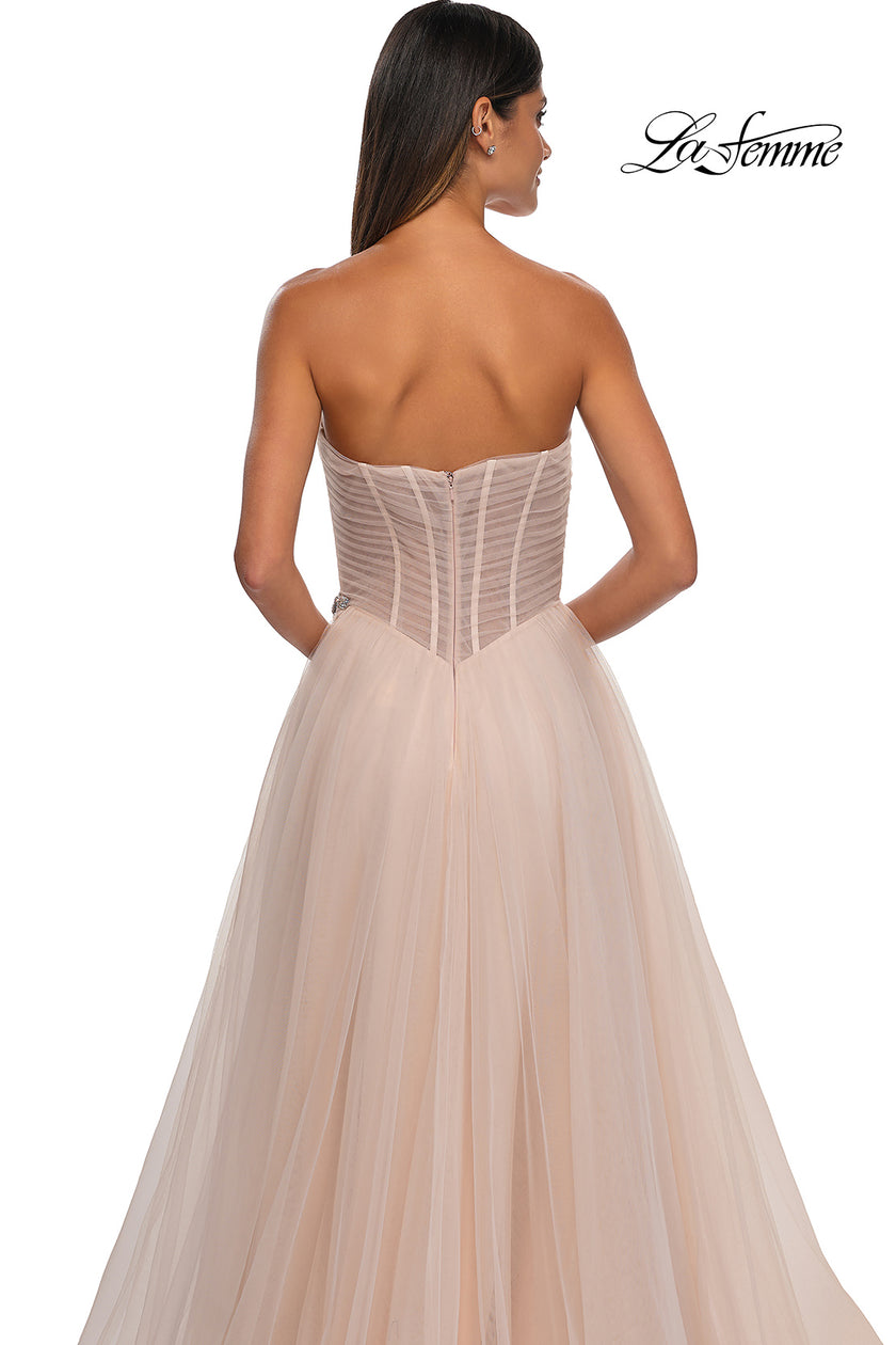 Picture of: Strapless A-line Tulle Dress with Floral Waist Detail in Blush, Style: 32789, Detail Picture 26