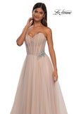 Picture of: Strapless A-line Tulle Dress with Floral Waist Detail in Blush, Style: 32789, Detail Picture 27
