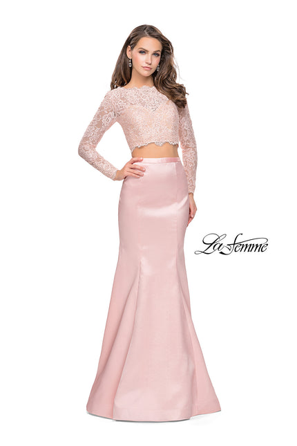 Picture of: Two Piece Mermaid Dress with Lace Top and Rhinestones in Blush, Style: 25324, Detail Picture 1