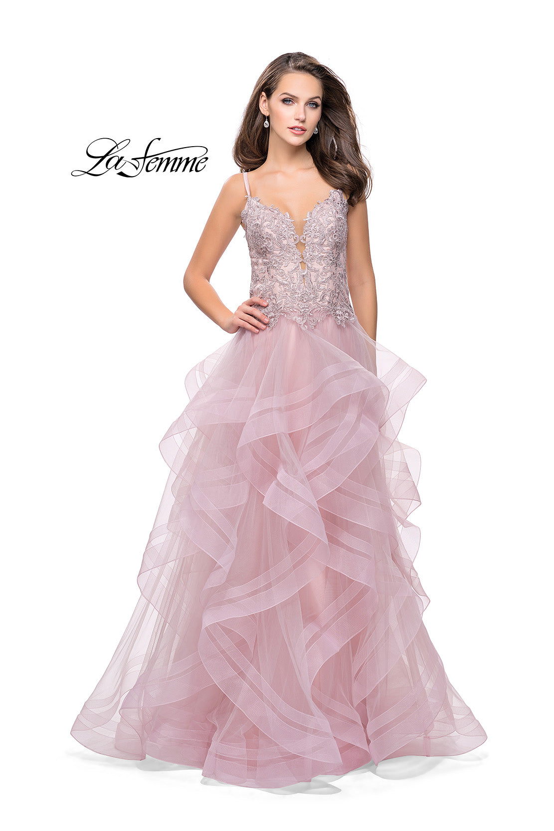 Picture of: Ball Gown with Tulle Skirt and Beaded Lace Bodice in Blush, Style: 26148, Detail Picture 1