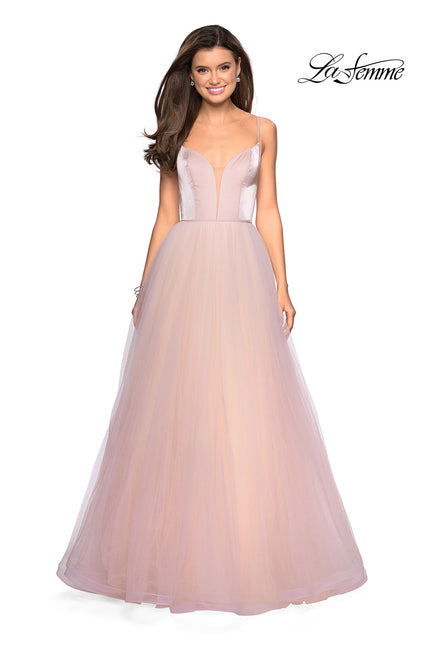 Picture of: Tulle evening Gown with Satin Bust and V Shaped Back in Blush, Style: 27485, Detail Picture 1