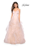 Picture of: Cascading Tulle Gown with Satin Top and V Back in Blush, Style: 27502, Detail Picture 2