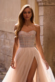 Picture of: Beautiful A-line Tulle Prom Dress with Pearl and Rhinestone Bodice in Blush , Style: 32875, Detail Picture 1
