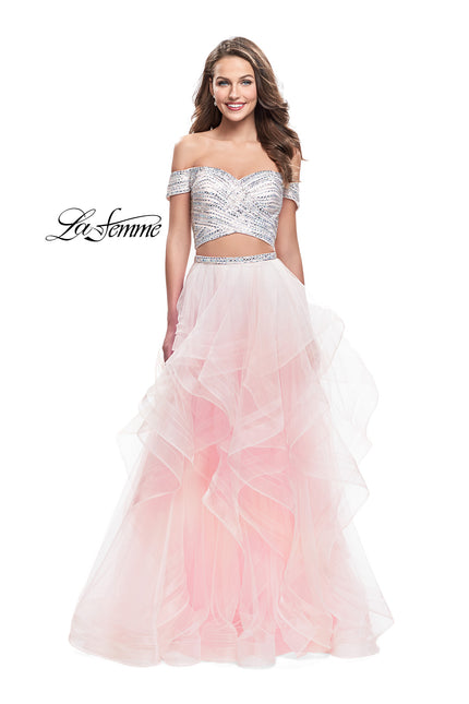 Picture of: Off the Shoulder A-line Gown with Ruffle Tulle Skirt in Blush, Style: 26169, Detail Picture 2