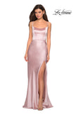 Picture of: Satin Prom Gown with Scoop Neck and Side Slit in Blush, Style: 27010, Detail Picture 2