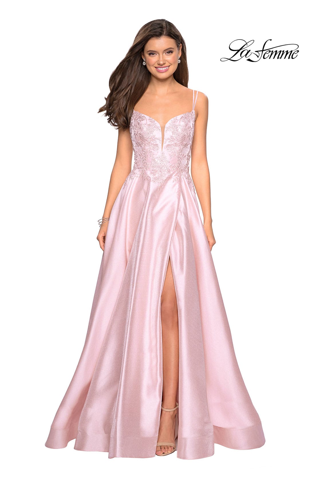 Picture of: Long Ball Gown with Lace and Rhinestone Bodice in Blush, Style: 27528, Detail Picture 2