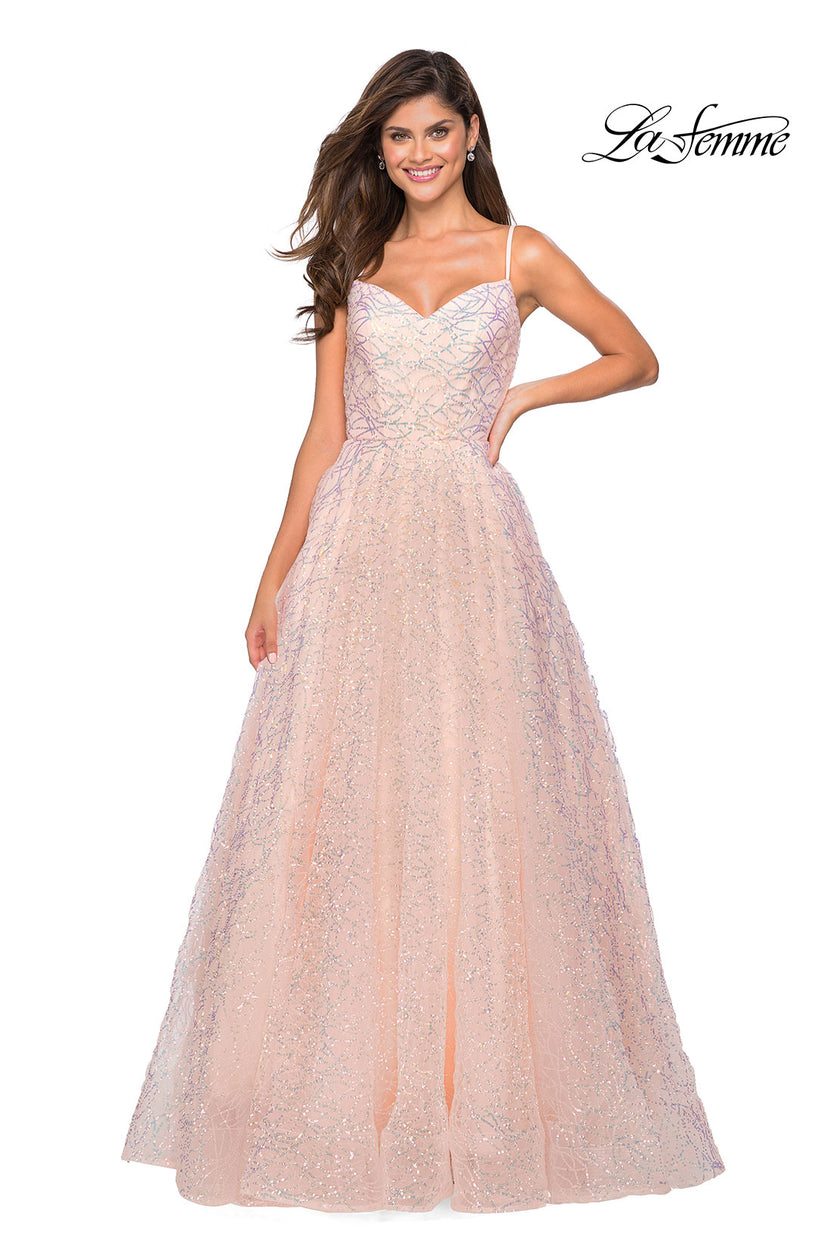 Picture of: Sweetheart Sequin Dress with Criss Cross Straps in Blush, Style: 27541, Detail Picture 2