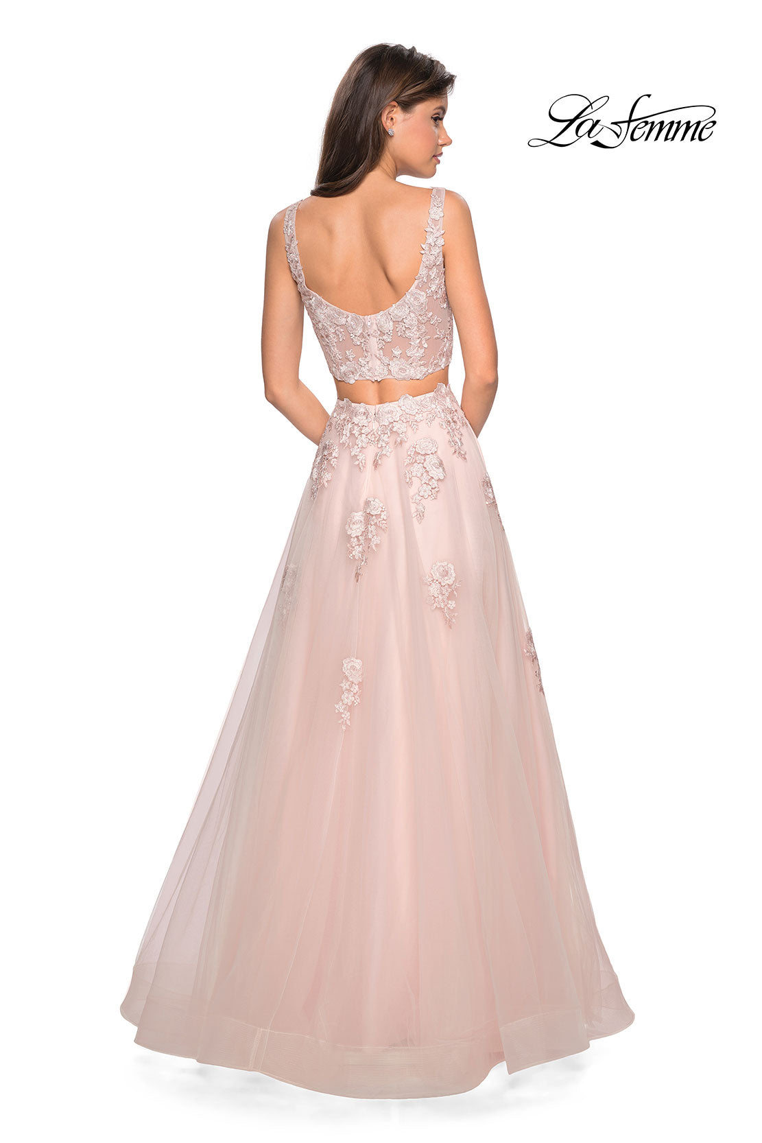 Picture of: Two Piece Floor Length Prom Dress with Lace Detail in Blush, Style: 27489, Detail Picture 3