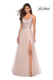 Picture of: Long Tulle Gown with Embellished Sheer Bodice in Blush, Style: 27574, Detail Picture 3
