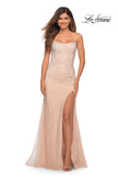 Picture of: Long Jeweled Pastel Prom Gown with Lace Up Back in Blush, Detail Picture 3
