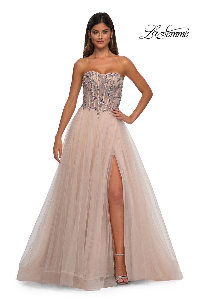 Picture of: A-line Tulle Prom Dress with Stunning Floral Beaded Design in Blush, Style: 32862, Detail Picture 3
