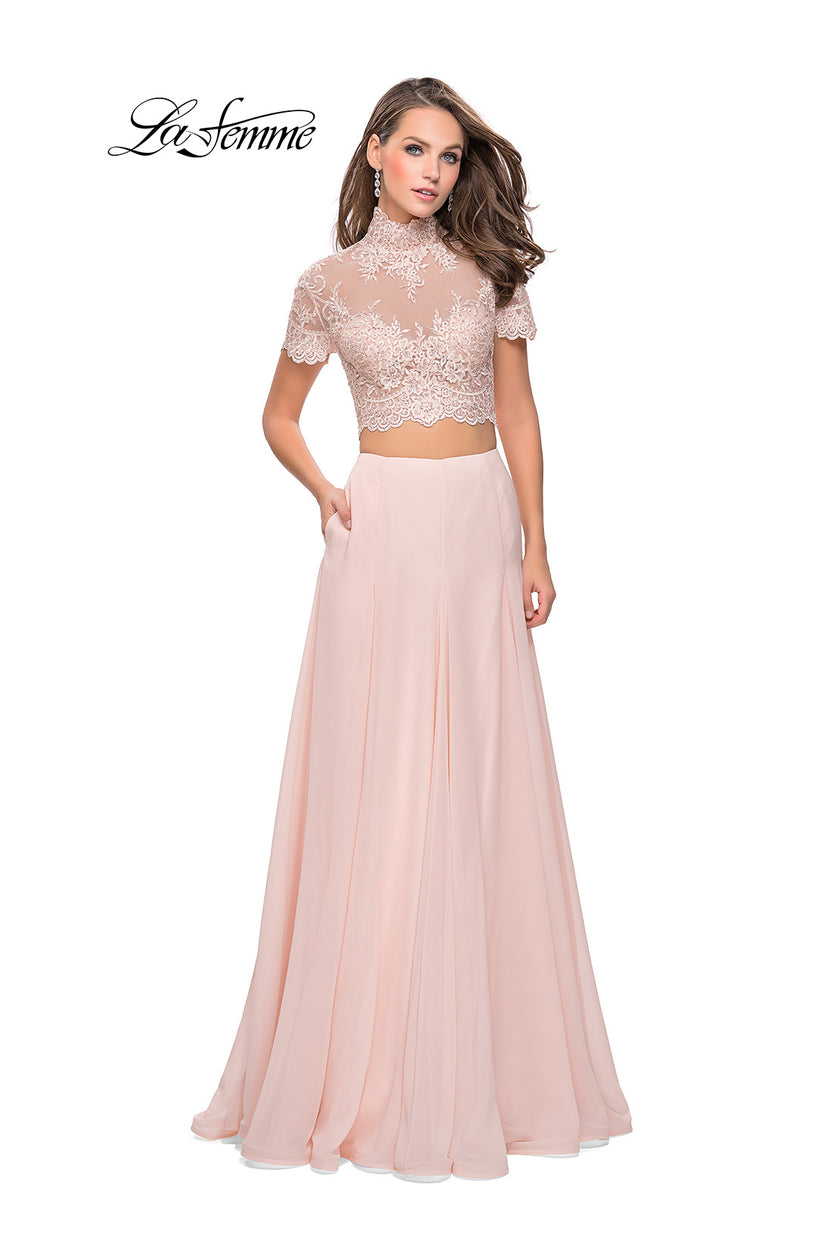 Picture of: Two Piece Dress with Beaded Lace Top and Sheer Back in Blush, Style: 25401, Detail Picture 4