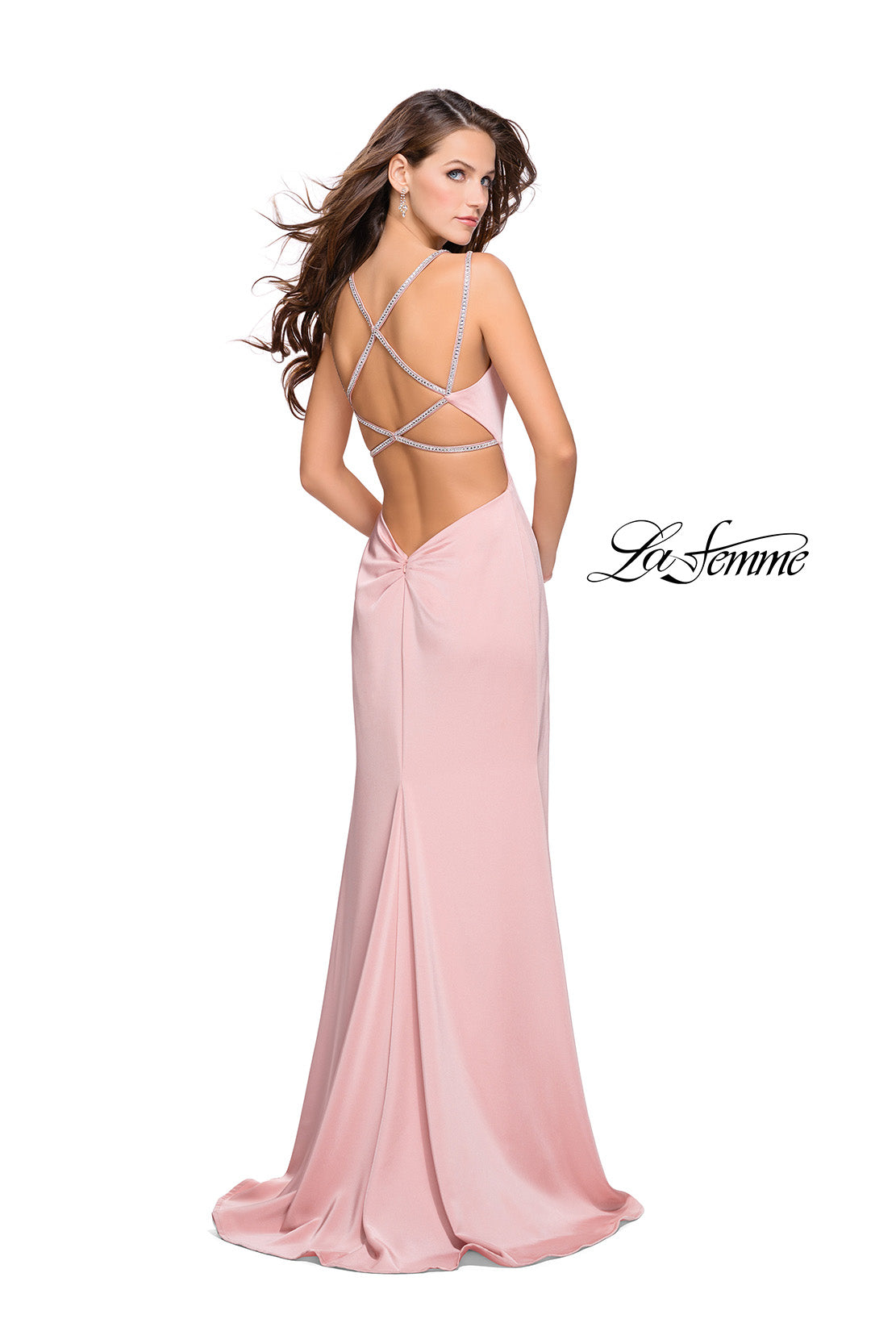 Picture of: Long Jersey Dress with Metallic Straps and Embellishments in Blush, Style: 25660, Detail Picture 2