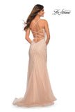 Picture of: Long Jeweled Pastel Prom Gown with Lace Up Back in Blush, Detail Picture 4
