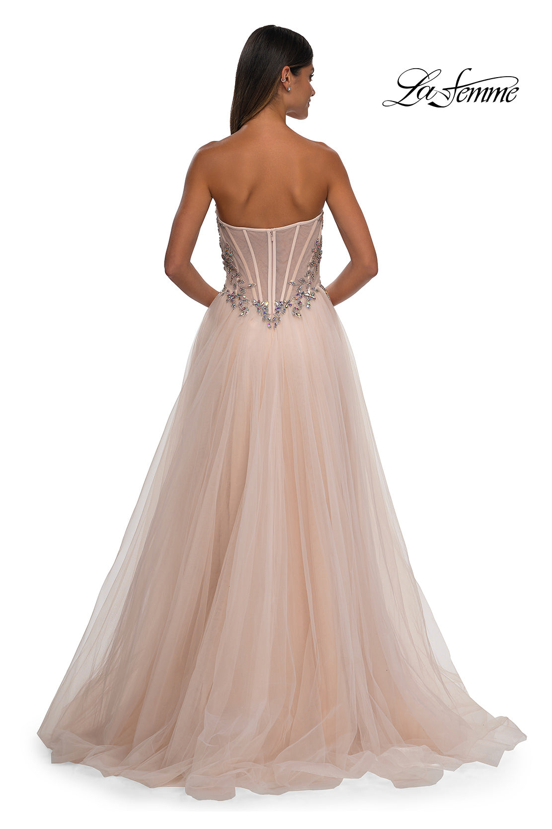 Picture of: A-line Tulle Prom Dress with Stunning Floral Beaded Design in Blush, Style: 32862, Detail Picture 4