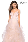 Picture of: Cascading Tulle Gown with Satin Top and V Back in Blush, Style: 27502, Detail Picture 5