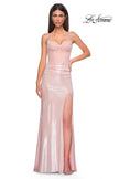 Picture of: Stunning Metallic Pastel Prom Dress with Intricate Ruched Corset Top in Blush , Style 32951, Detail Picture 5
