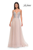 Picture of: Prom Gown with Rhinestone Tulle and Illusion Corset Bodice in Blush , Style 32725, Detail Picture 6