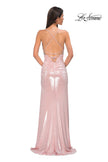 Picture of: Metallic Jersey Ruched Prom Dress with Rhinestone Bodice in Blush , Style 32793, Detail Picture 6