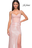 Picture of: Stunning Metallic Pastel Prom Dress with Intricate Ruched Corset Top in Blush , Style 32951, Detail Picture 7