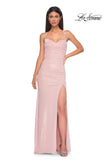 Picture of: Pastel Prom Dress with Metallic Fabric and Lace Up Back in Blush , Style 32964, Detail Picture 7