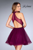 Picture of: Short Tulle Dress with High Neckline and Beading in Boysenberry, Style: 25293, Detail Picture 3