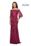 Picture of: Long Lace Gown with Off the Shoulder Flare Sleeves in Boysenberry, Style: 25317, Main Picture