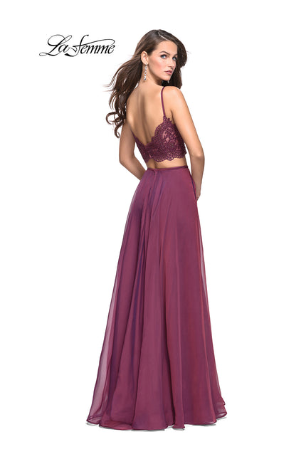 Picture of: Two Piece Gown with Beaded Lace Bodice and A-line Skirt in Boysenberry, Style: 25830, Back Picture