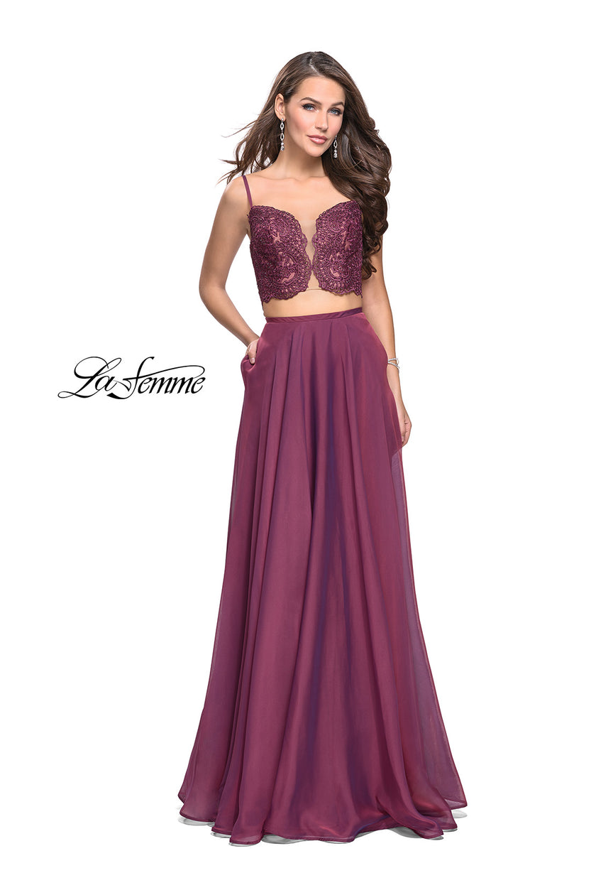 Picture of: Two Piece Gown with Beaded Lace Bodice and A-line Skirt in Boysenberry, Style: 25830, Detail Picture 2