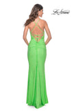 Picture of: Neon Rhinestone Embellished Ruched Prom Dress with Draped Neckline in Bright Green, Style: 31968, Detail Picture 10