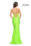 Picture of: Neon Ruched Jersey Dress with Illusion Corset Lace Top in Bright Green, Style: 32322, Detail Picture 11