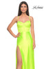 Picture of: Neon Stretch Satin Gown with Bustier Top and Lace Up Back in Bright Green, Style: 32262, Detail Picture 1