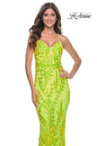 Picture of: Neon Fitted Print Sequin Pastel Prom Dress in Bright Green, Style: 32343, Detail Picture 5