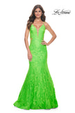 Picture of: Neon Long Mermaid Lace Dress with Back Rhinestone Detail in Bright Green, Style: 32314, Detail Picture 6