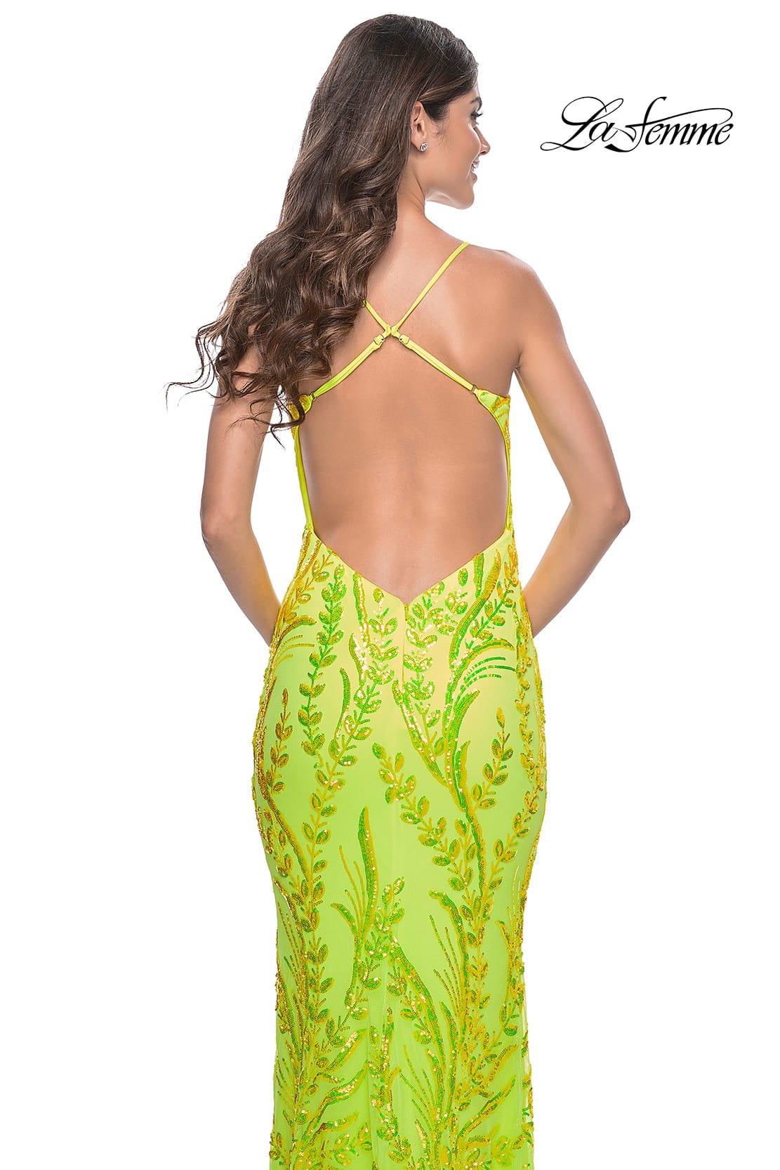 Picture of: Neon Fitted Print Sequin Pastel Prom Dress in Bright Green, Style: 32343, Detail Picture 6