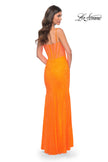 Picture of: Neon Rhinestone Fishnet Fitted Dress with Corset Top in Bright Orange, Style: 32427, Detail Picture 3