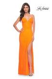 Picture of: Neon Rhinestone Fishnet Fitted Dress with Corset Top in Bright Orange, Style: 32427, Detail Picture 4