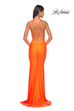 Picture of: Neon Gorgeous Rhinestone Bodice with Ruched Jersey Skirt Prom Dress in Bright Orange, Style: 32325, Detail Picture 7